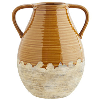 Madam Stoltz Stoneware vase w/ handles Mustard, natural