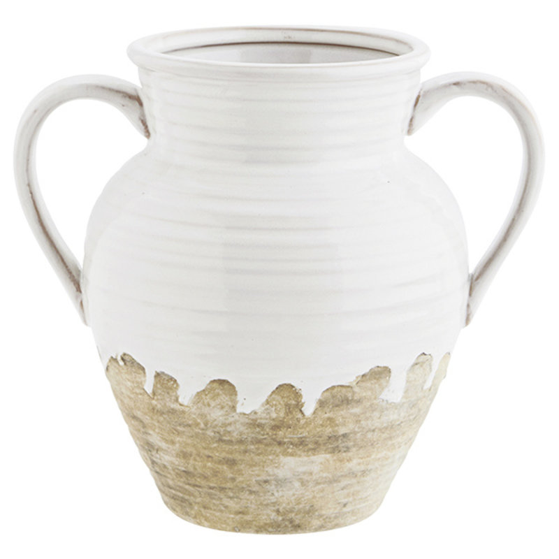 Madam Stoltz-collectie Stoneware vase w/ handles White, natural