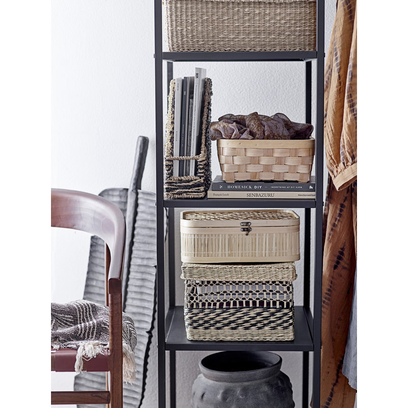 Bloomingville-collectie Sabel Basket w/Lid, Black, Seagrass