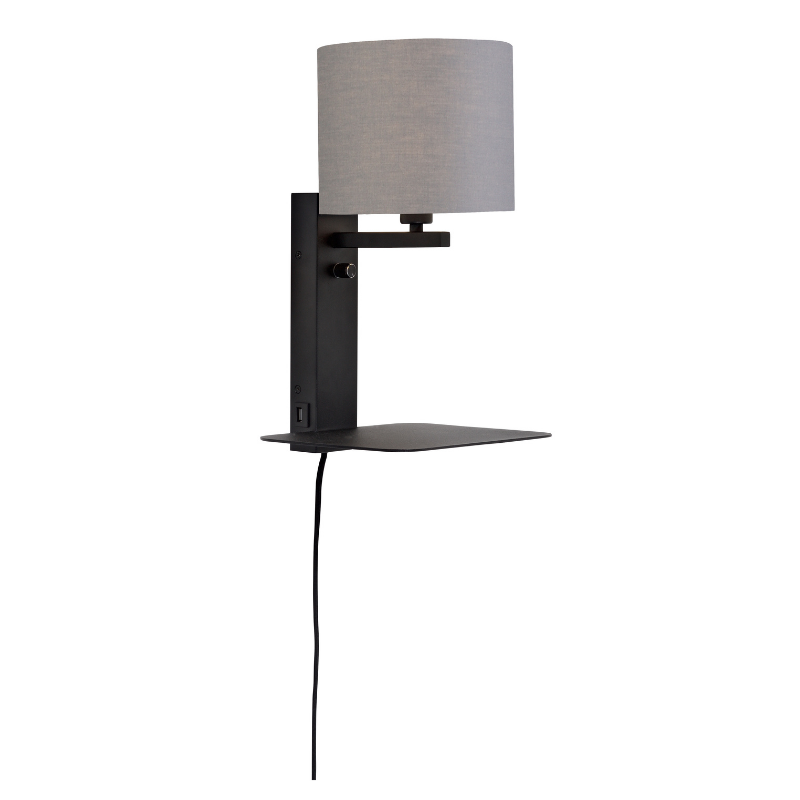 it's about RoMi-collectie Wall lamp Florence shelf+usb+shade 1815 l.grey