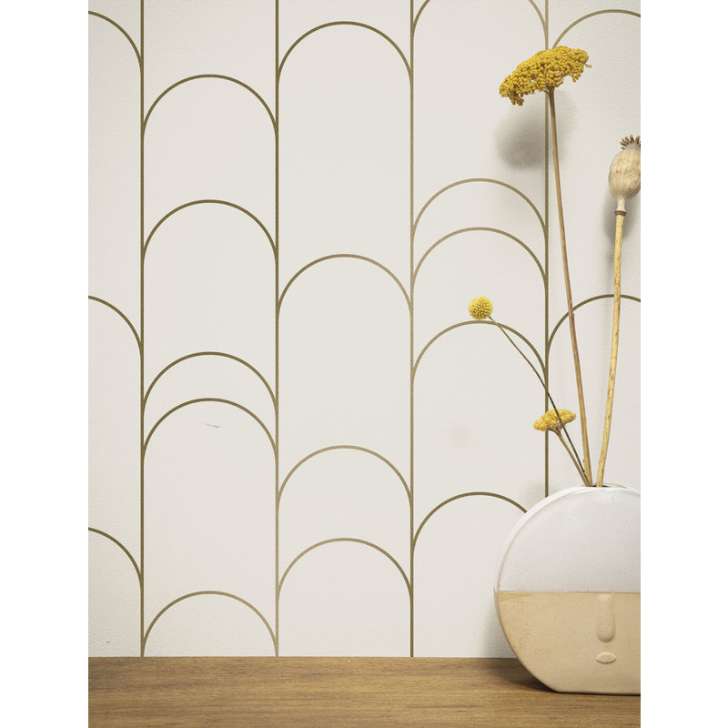 KEK Amsterdam-collectie behang met gouden lijnen, creme wit/goud