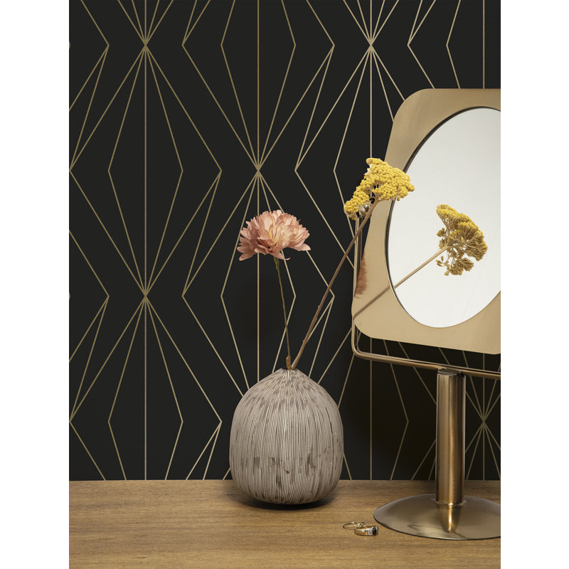 KEK Amsterdam-collectie Behang met gouden lijnen, zwart/goud