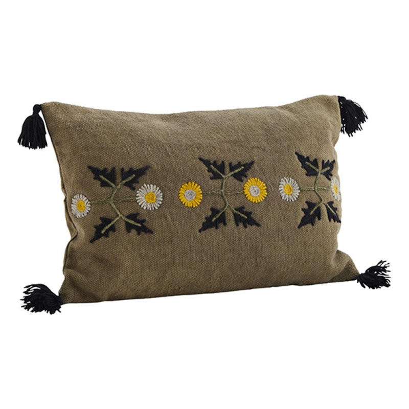 Madam Stoltz-collectie Handwoven cushion cover w/ embroidery