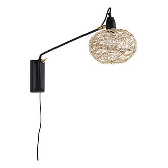 Madam Stoltz Wandlamp met ronde rotan kap