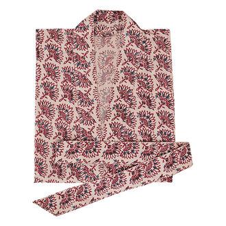 Madam Stoltz Printed cotton kimono w/ belt