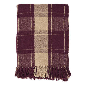 Madam Stoltz Geruit plaid met franjes rood/beige 125x175 cm