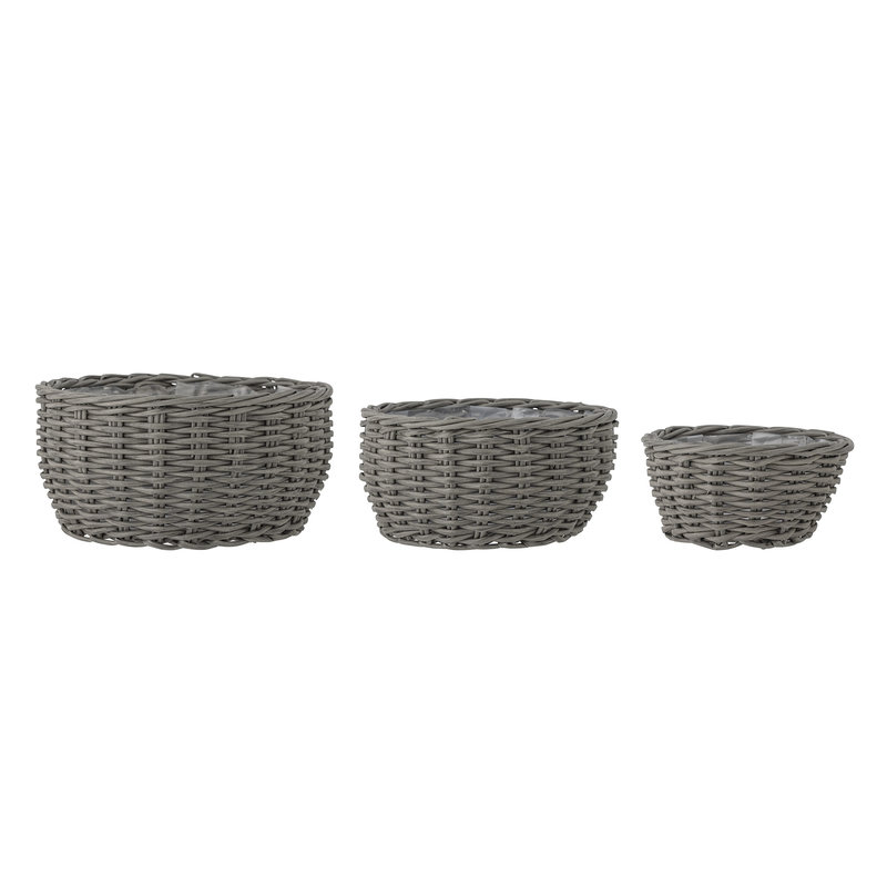 Bloomingville-collectie Fioria Flowerpot, Grey, Polyrattan - set of 3