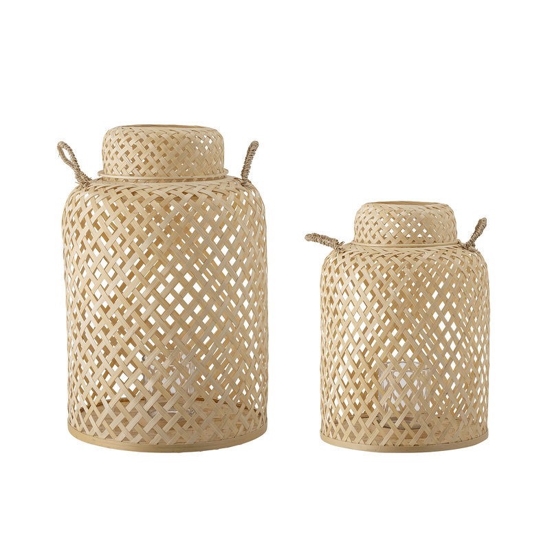 Bloomingville-collectie Madlin Lantern w/Glass, Nature, Bamboo - set of 2