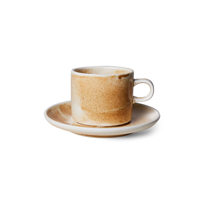 HKliving-collectie Chef ceramics: cup and saucer, rustic cream/brown