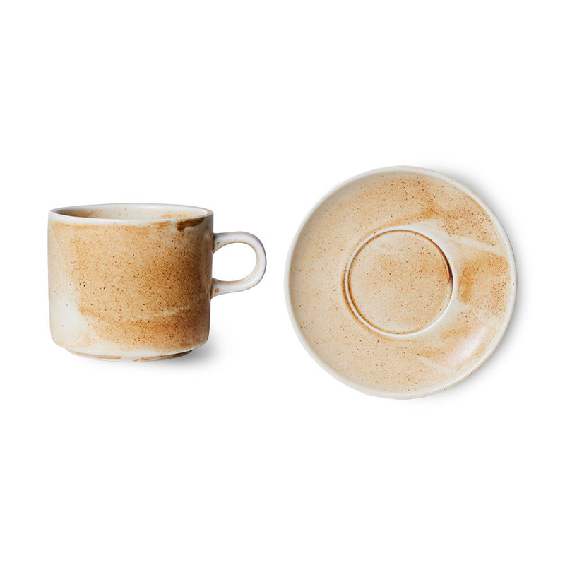 HKliving-collectie Chef ceramics: cup and saucer, rustic cream/brown