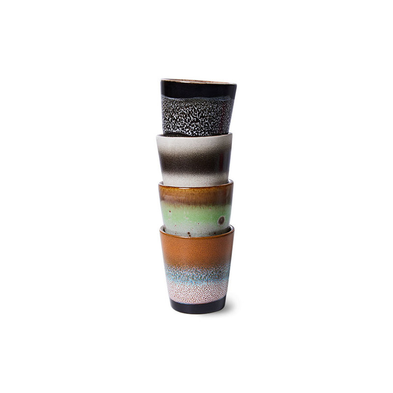 HKLIVING-collectie 70s ceramics: ristretto mugs, Good vibes (set of 4)