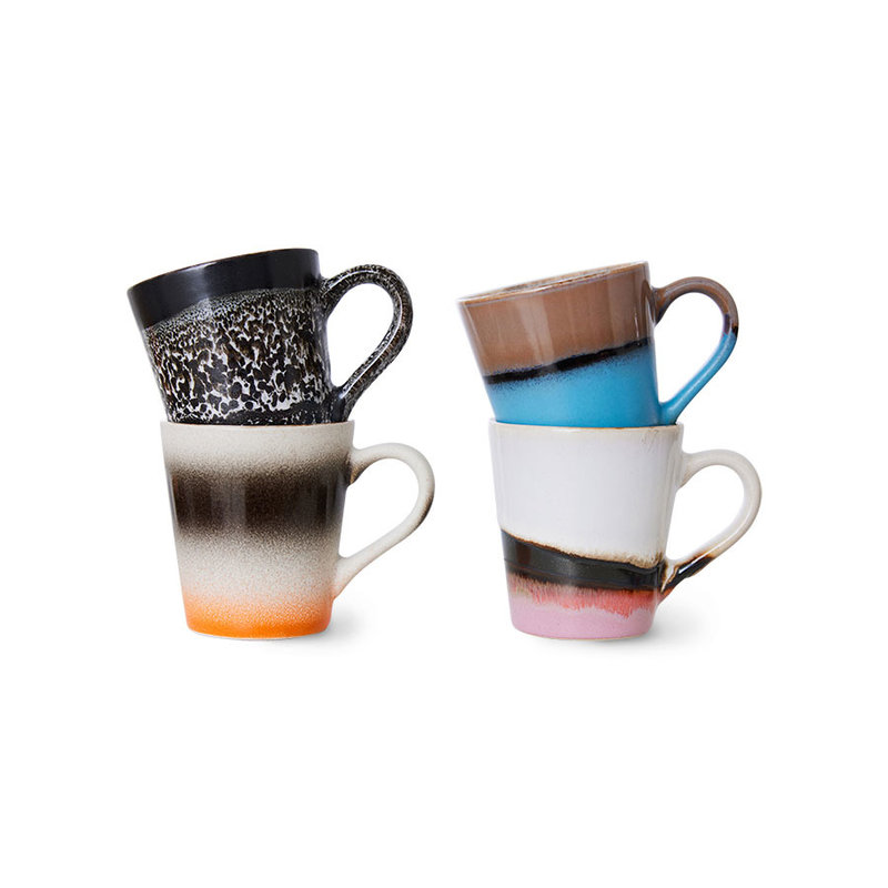 HKLIVING-collectie 70s servies espresso mokken Funky - set van 4