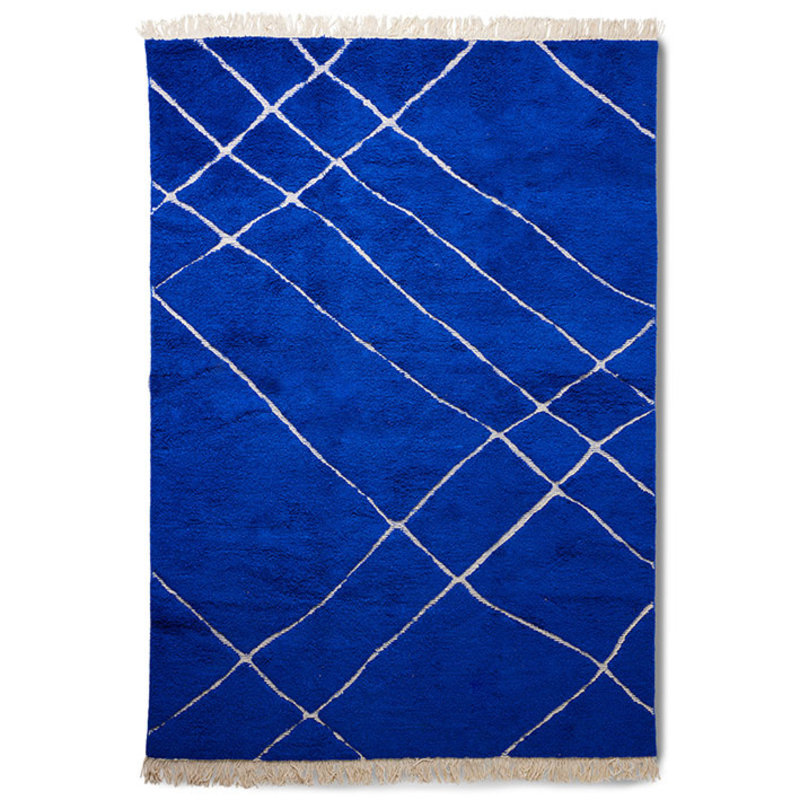 HKliving-collectie Handgeknoopt wollen vloerkleed kobalt blauw 200x300 cm