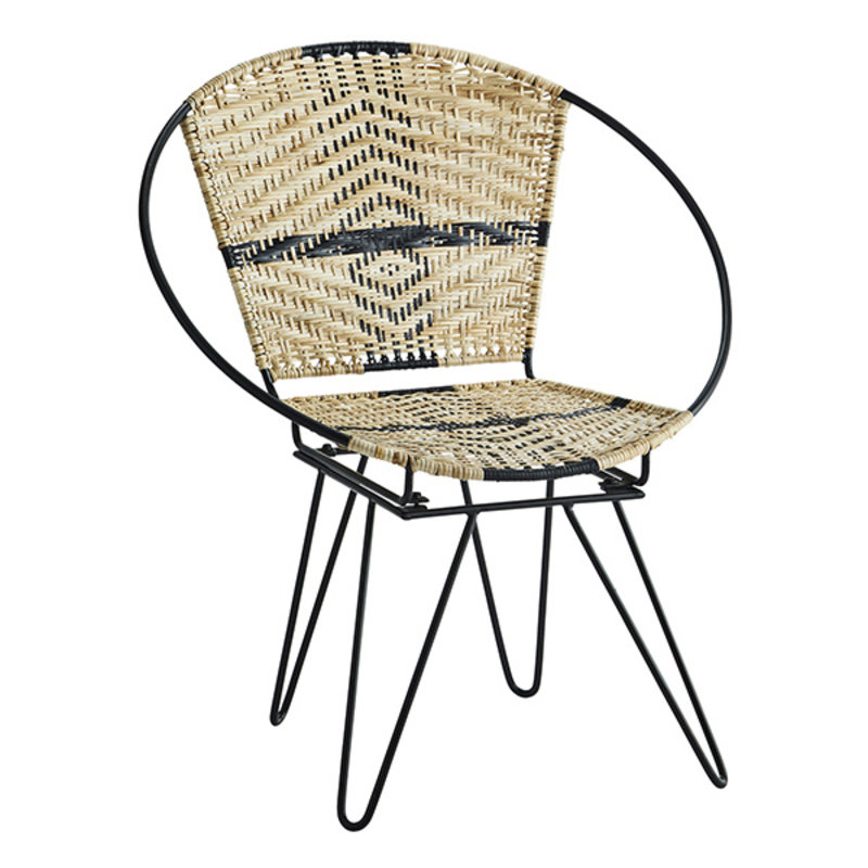 Madam Stoltz-collectie Iron lounge chair w/ rattan black, natural