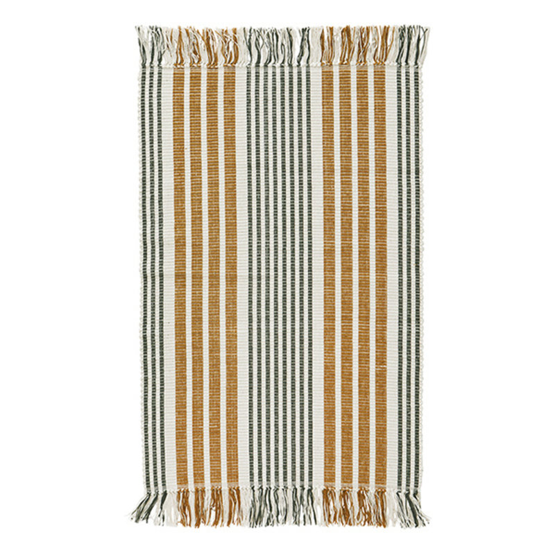 Madam Stoltz-collectie Striped cotton bath mat offwhite, mustard, charcoal