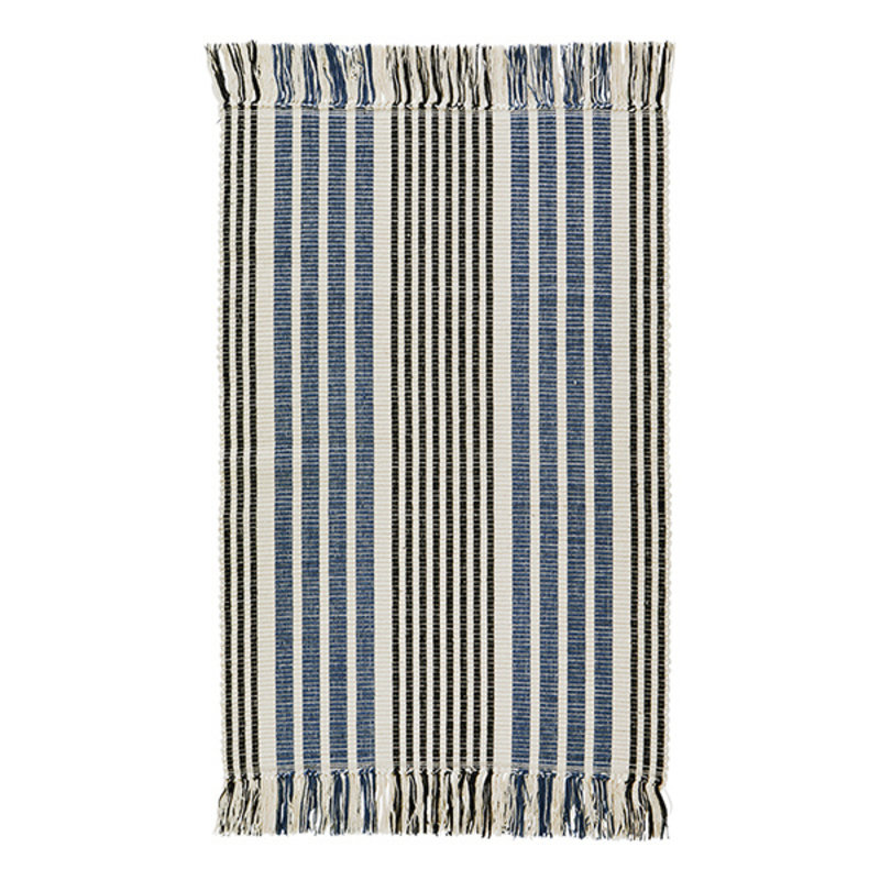 Madam Stoltz-collectie Striped cotton bath mat offwhite, blue, black