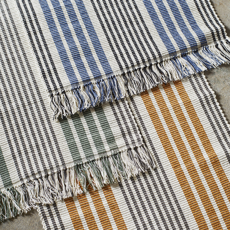 Madam Stoltz-collectie Striped cotton bath mat offwhite, blue, black