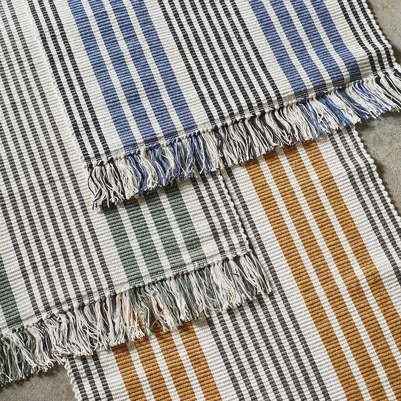 Madam Stoltz-collectie Striped cotton bath mat offwhite, mustard, charcoal