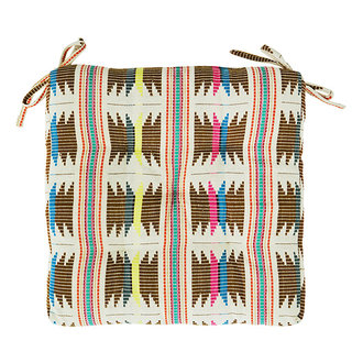 Madam Stoltz Ikat woven cotton chair pad offwhite, brown, multi coloured