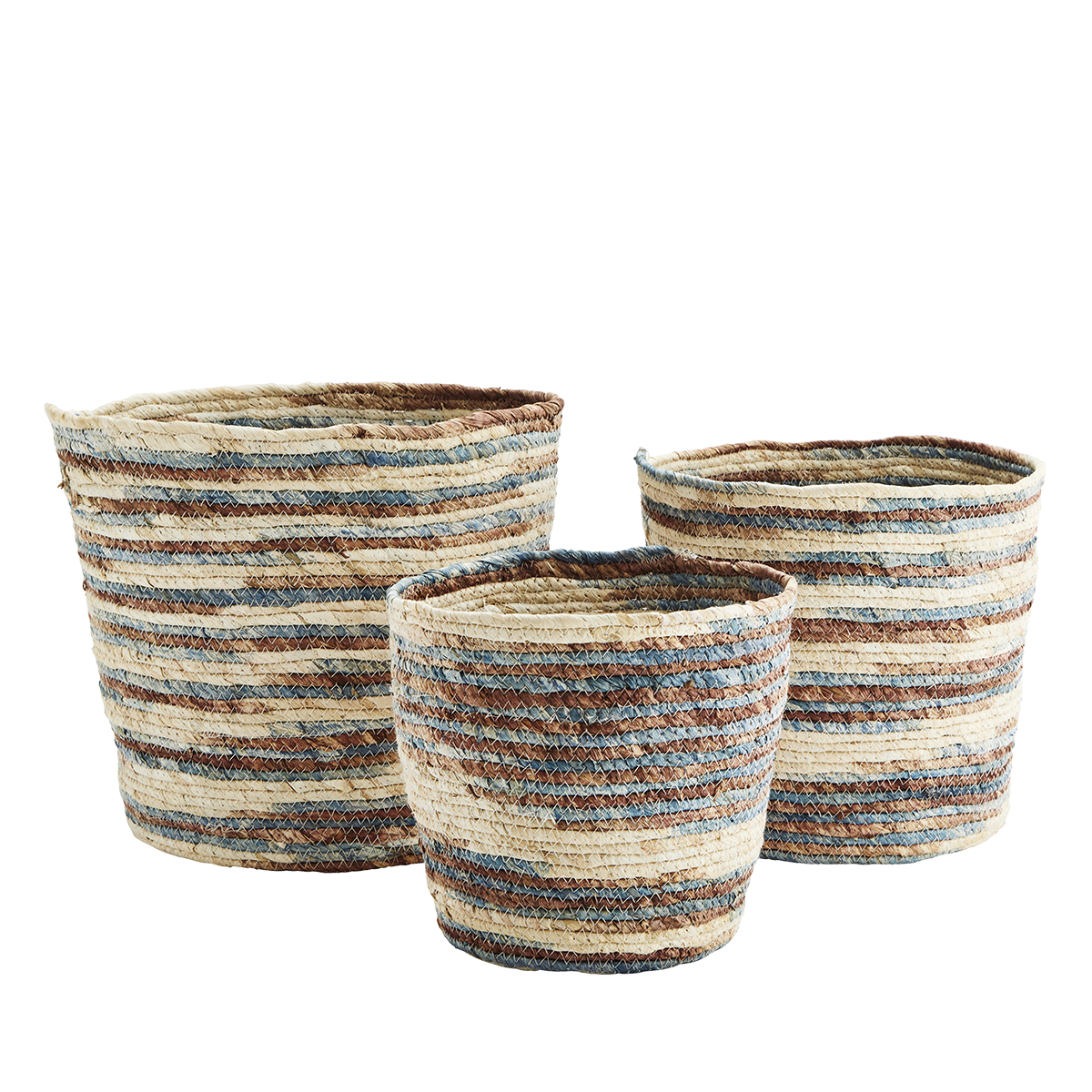 Madam Stoltz-collectie Manden met streep bruin - set van 3