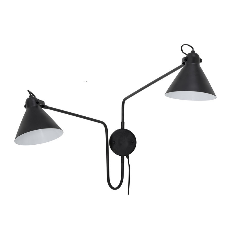 Bloomingville-collectie Metalen wandlamp Felicity 2-arms zwart