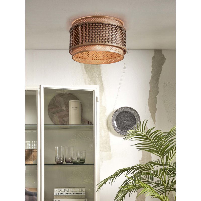 Good&Mojo-collectie Ceiling lamp Bhutan bamboo/shade round dia.40xh.25cm bl/nat.. L