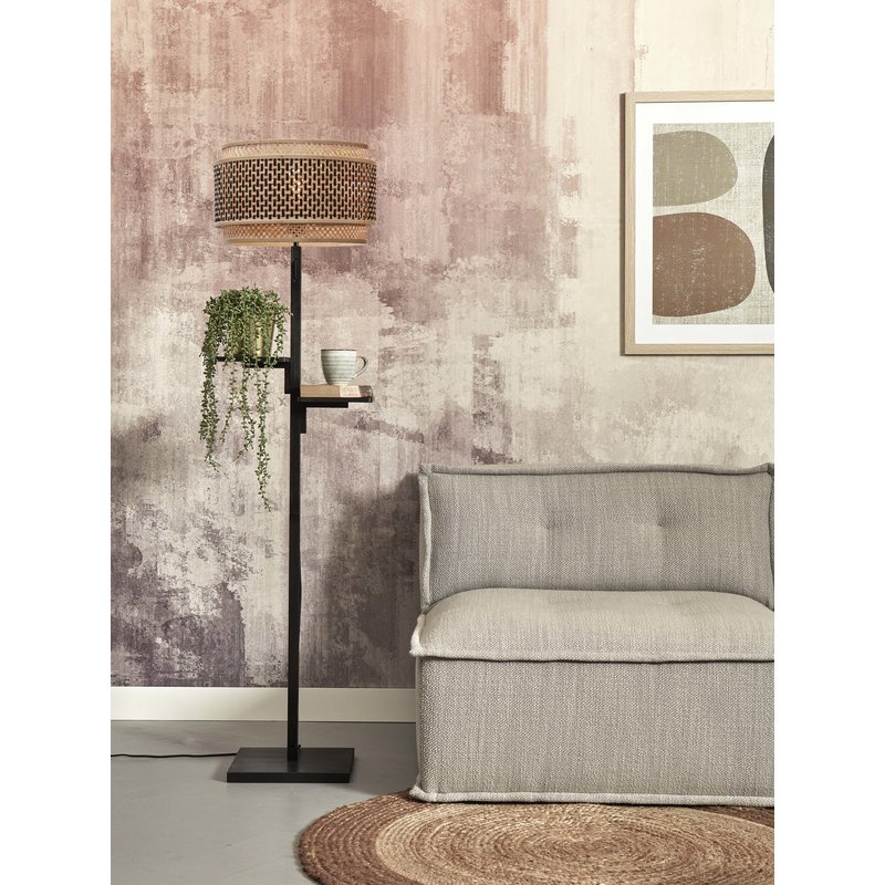 Good&Mojo-collectie Floor lamp Bhutan/shelves bamboo h.160cm/shade 40x25cm bl/nat.. bl.