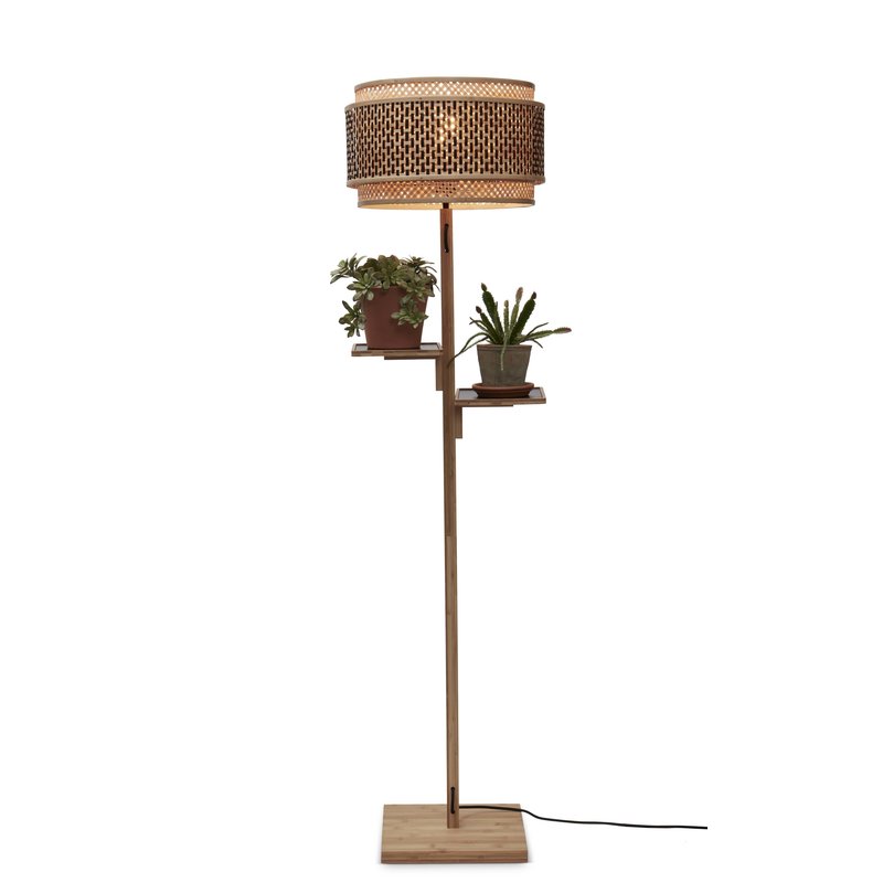 Good&Mojo-collectie Floor lamp Bhutan/shelves bamboo h.160cm/shade 40x25cm bl/nat.. nat.