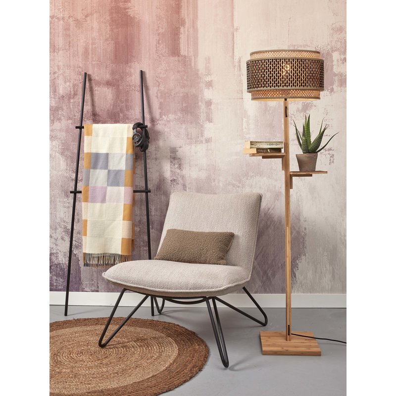 Good&Mojo-collectie Floor lamp Bhutan/shelves bamboo h.160cm/shade 40x25cm bl/nat.. nat.