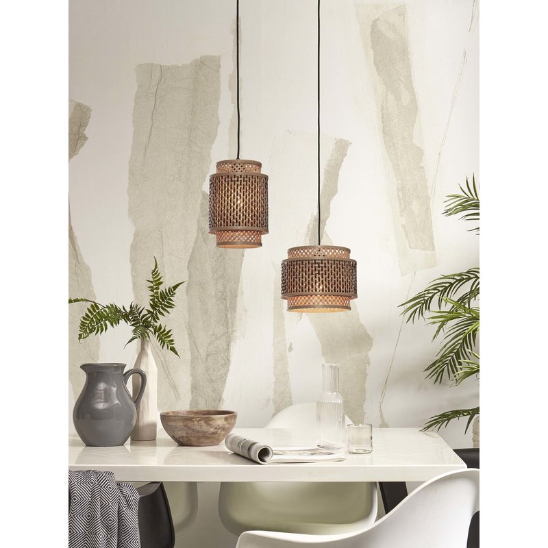 Good&Mojo-collectie Hanglamp Bhutan ronde bamboe zwart/naturel S