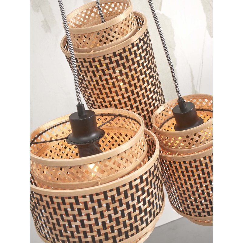 Good&Mojo-collectie Hanging lamp Bhutan bamboo/3-shades mix h.20-25-35cm bl/natural