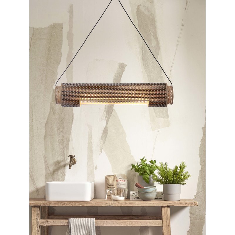 Good&Mojo-collectie Hanglamp Bhutan cilinder bamboe zwart/naturel