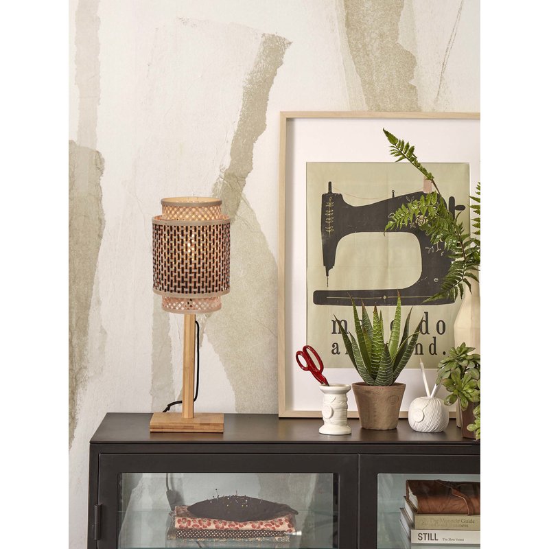Good&Mojo-collectie Table lamp Bhutan bamboo nat. h.45cm/shade tube 18x25cm bl/nat.