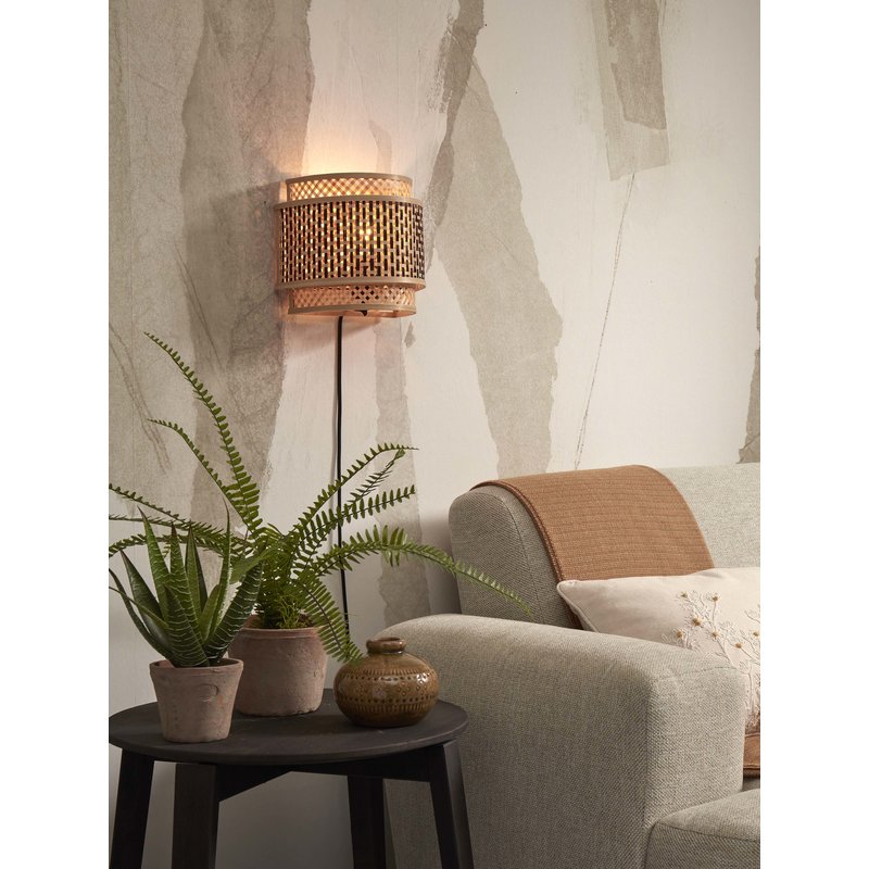 Good&Mojo-collectie Wandlamp Bhutan bamboe zwart/naturel S