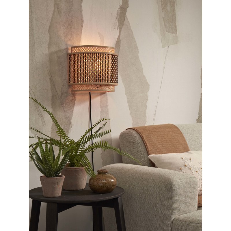 Good&Mojo-collectie Wall lamp Bhutan bamboo/round half 32xh.27cm black/natural. L