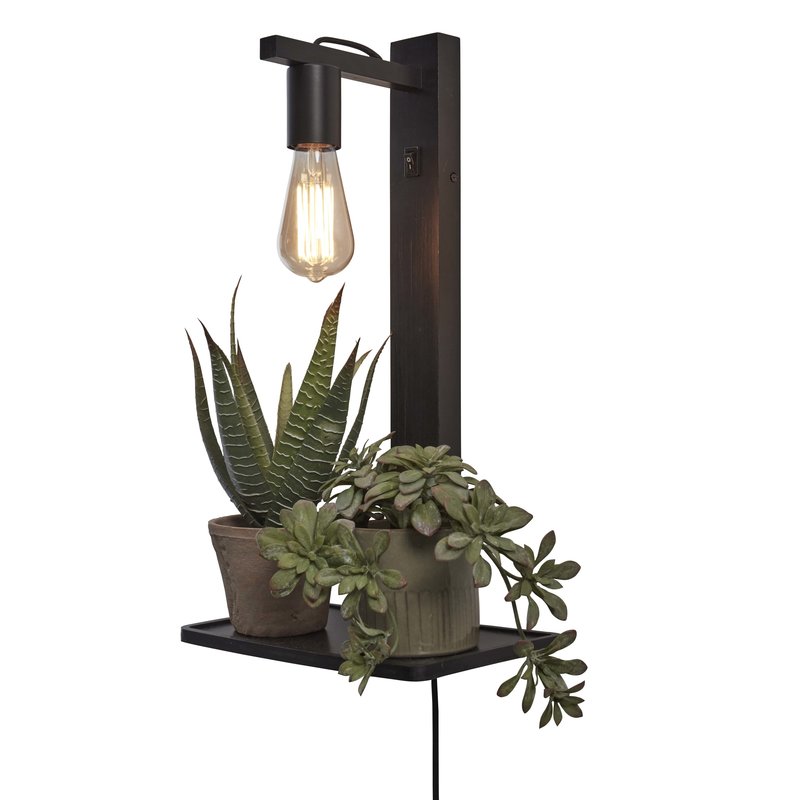 Good&Mojo-collectie Wandlamp Flores met plankje zwart