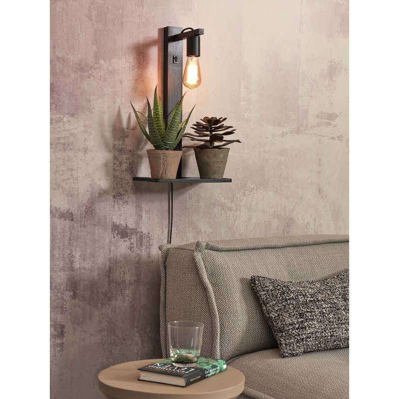 Good&Mojo-collectie Wall lamp Flores bamboo h.52cm/shelf 30x18cm. black