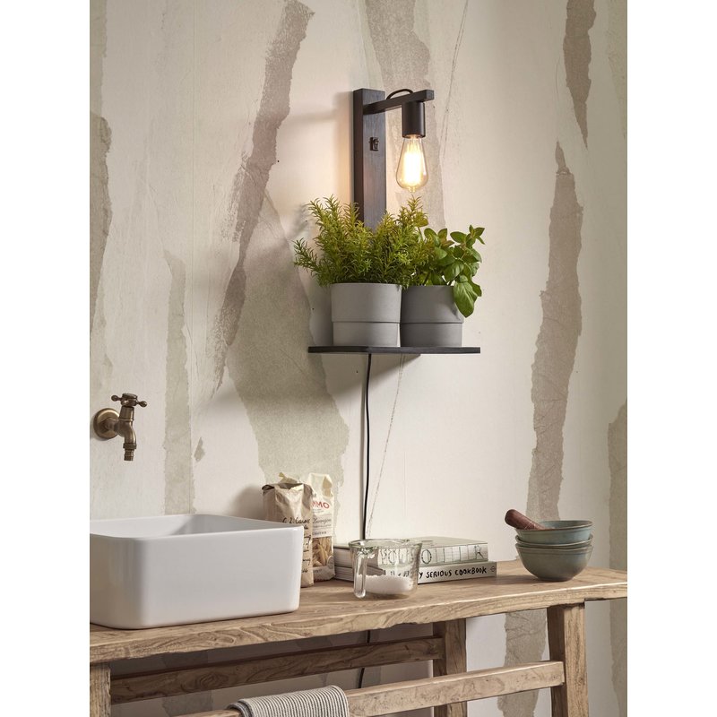 Good&Mojo-collectie Wall lamp Flores bamboo h.52cm/shelf 30x18cm. black