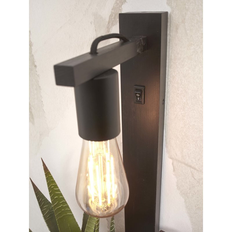 Good&Mojo-collectie Wall lamp Flores bamboo h.52cm/shelf 30x18cm. black