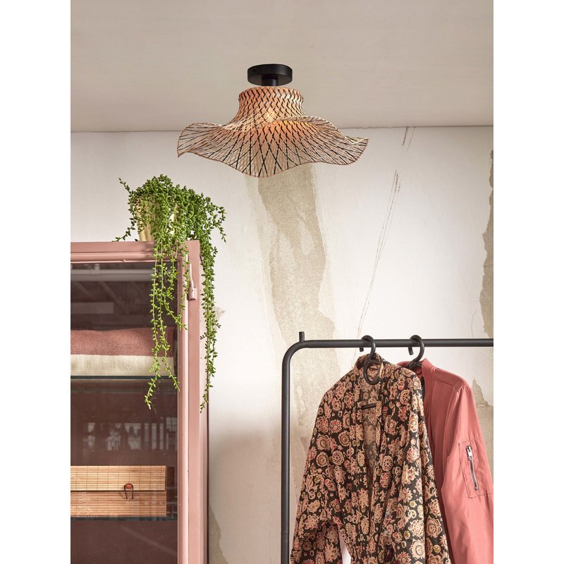 Good&Mojo-collectie Ceiling lamp Ibiza bamboo wavy dia.50xh.15cm black/natural. S