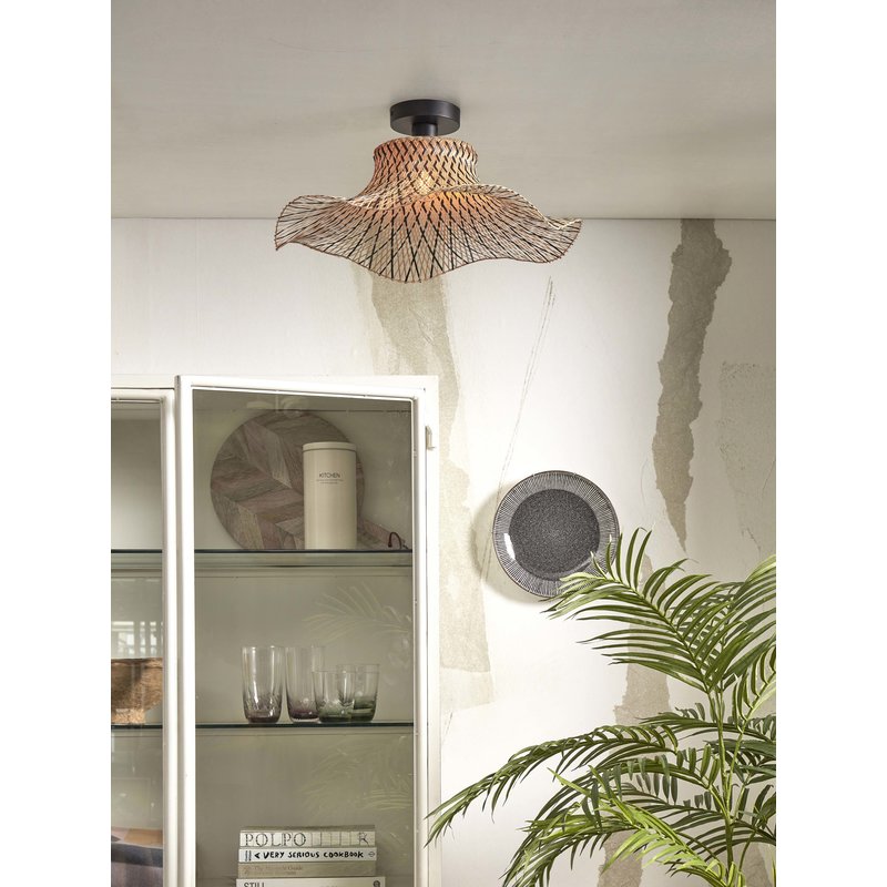 Good&Mojo-collectie Ceiling lamp Ibiza bamboo wavy dia.50xh.15cm black/natural. S