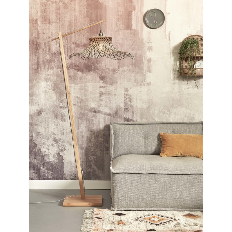 Good&Mojo-collectie Vloerlamp Ibiza wavy bamboe zwart/naturel L