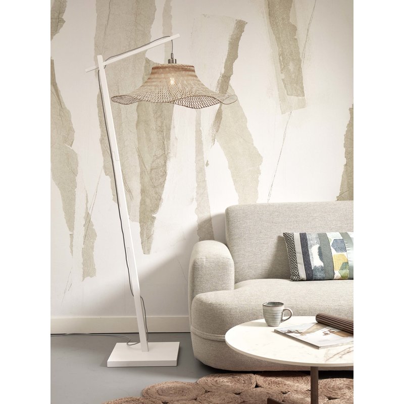 Good&Mojo-collectie Floor lamp Ibiza L bamboo wavy white h.176cm/shade 65x20cm. nat.