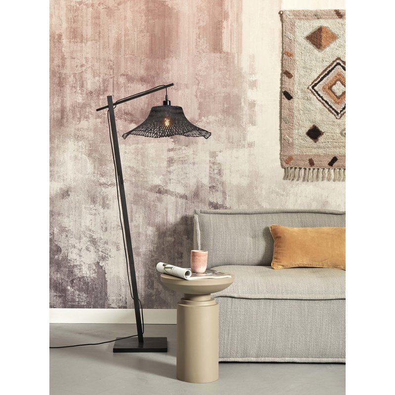 Good&Mojo-collectie Vloerlamp Ibiza wavy bamboe zwart/zwart S
