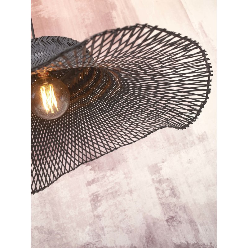 Good&Mojo-collectie Vloerlamp Ibiza wavy bamboe zwart/zwart S