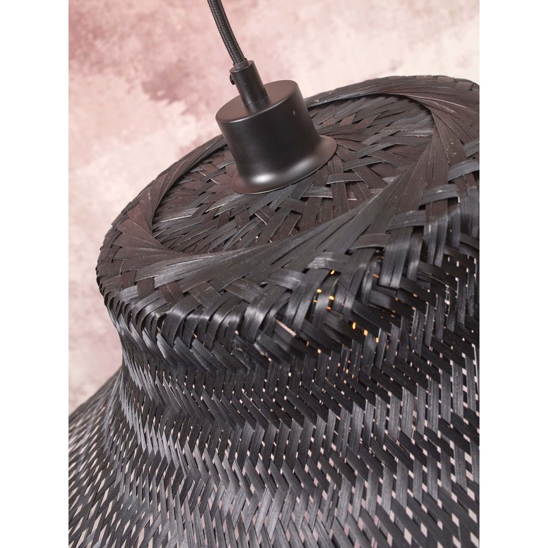 Good&Mojo-collectie Vloerlamp Ibiza wavy bamboe zwart/zwart S