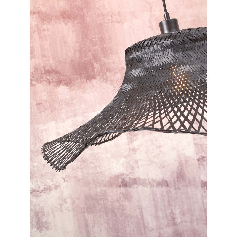 Good&Mojo-collectie Vloerlamp Ibiza wavy bamboe zwart/zwart S