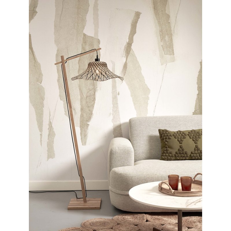 Good&Mojo-collectie Vloerlamp Ibiza wavy bamboe zwart/naturel S