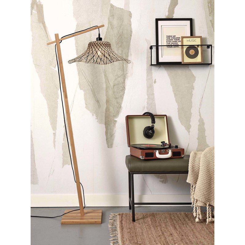 Good&Mojo-collectie Vloerlamp Ibiza wavy bamboe zwart/naturel S