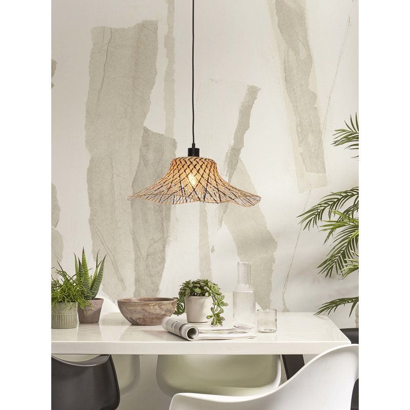 Good&Mojo-collectie Hanglamp Ibiza wavy bamboe zwart/naturel S